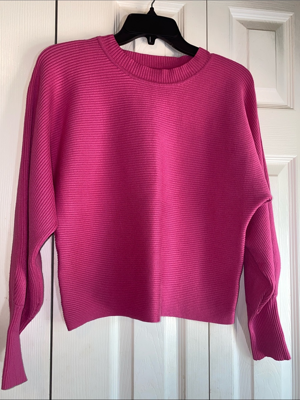 Pink Rose Ribbed Crewneck Sweater — Bright Pink
